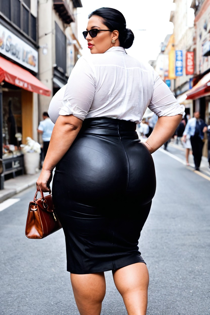 Crisp White Tailored Shirt Underneath, Choker With Bell, Walking Briskly BBW AI Porn