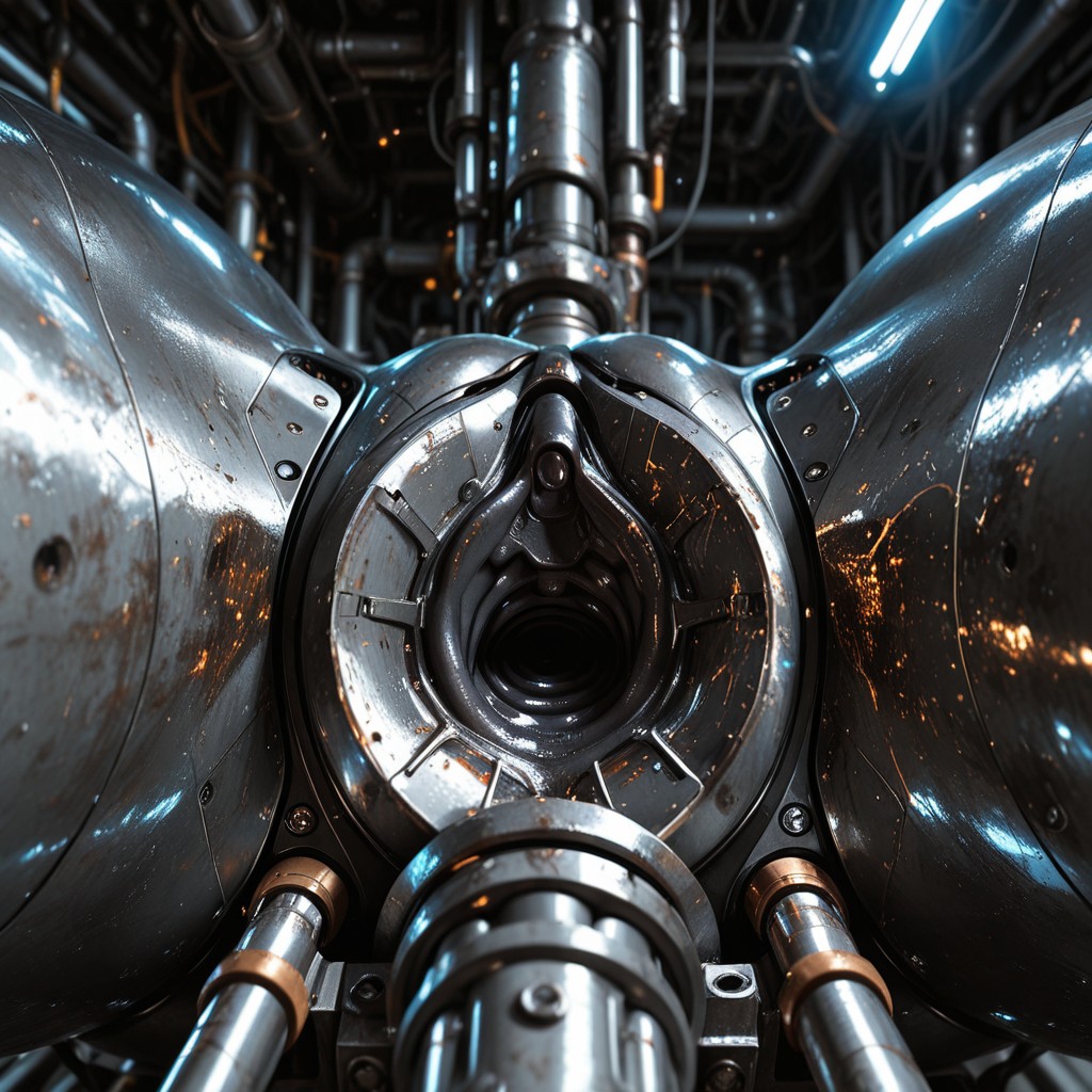Cold Hardened Steel, Greasy Texture Along The Insertion Line, Extremely Close-up Shot BBW AI Porn