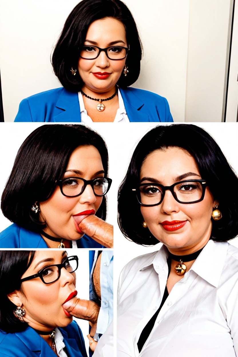 Thick Black Glasses, Straight Black Hair, Looking At Viewer BBW AI Porn