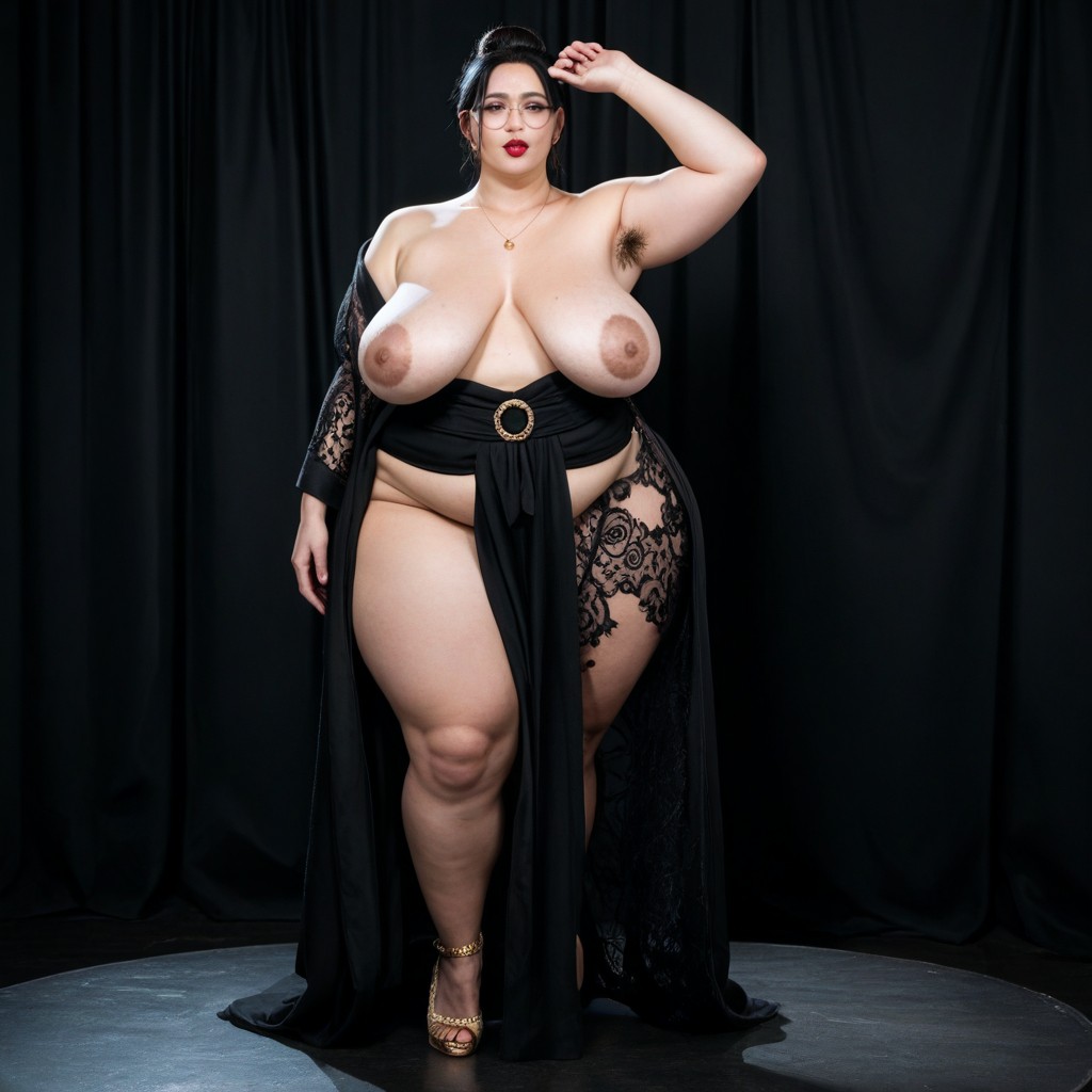 Large Pussy, Round Pretty Fat Face, Wide Open Eyes BBW AI Porn