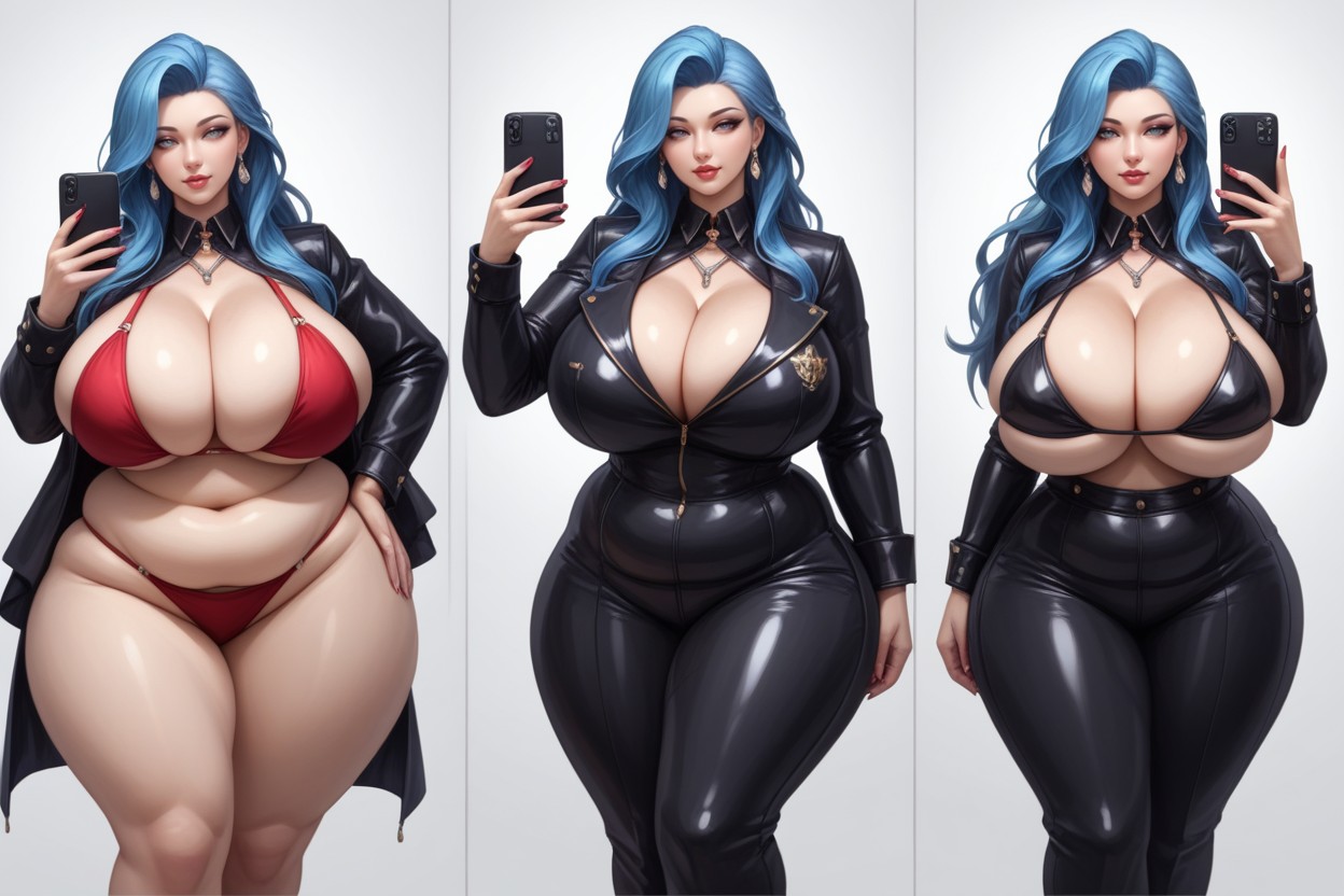 Selfie, Breast Expansion, She Is A Very Thick Plump Busty Fat Enlarging Bbw Hourglass Body Figured Woman BBW AI Porn