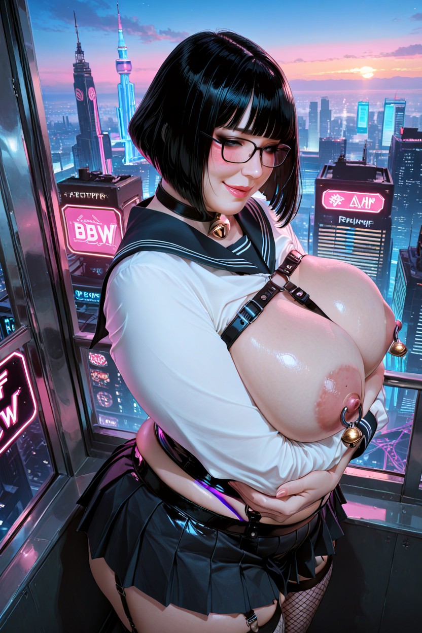 Moving Walkways, Rubber Corset, Waist Shot BBW AI Porn