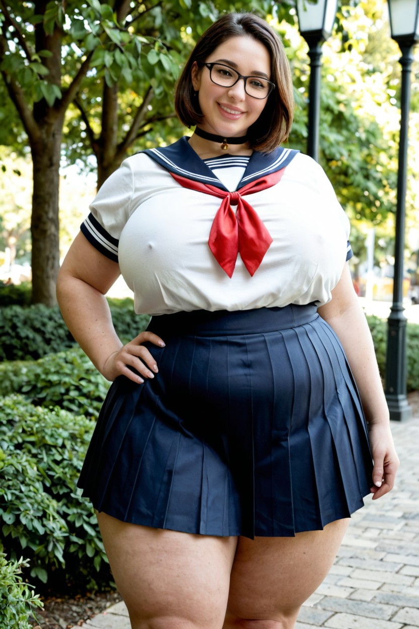 Calm Expression, Green Trees, Natural Posture BBW AI Porn