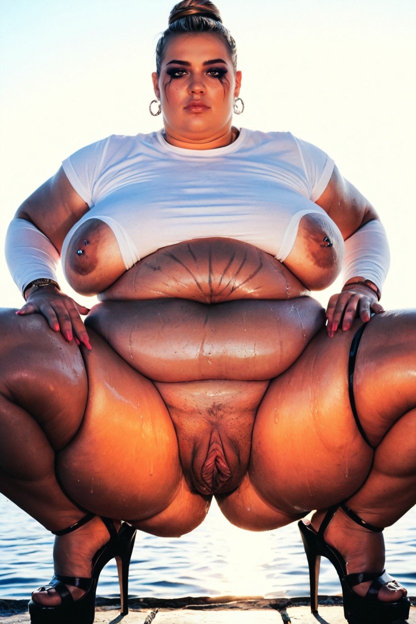 Show Pussy, Both Hands On The Legs, Backlit BBW AI Porn