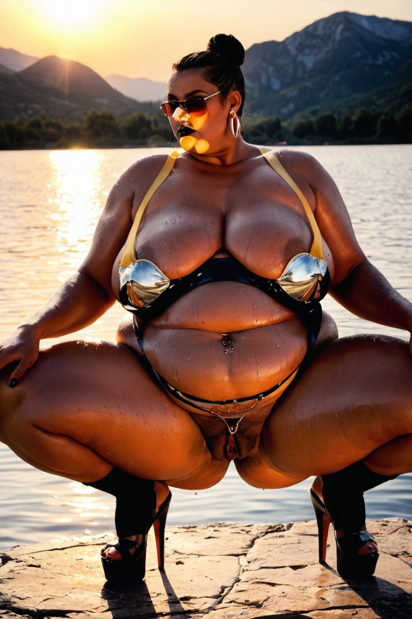 18+, Round Chubby Face, By A Lake BBW AI Porn
