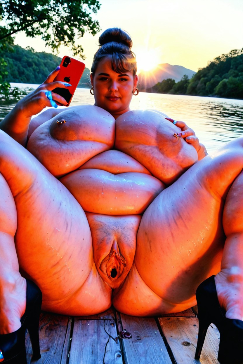 Colossal Breast, Extremely Obese Belly Rolls, Backlit BBW AI Porn