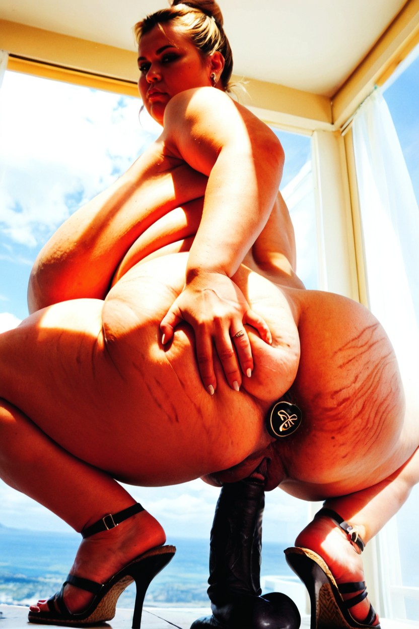 Obese Belly Rolls, Short Length, Double Penetration BBW AI Porn