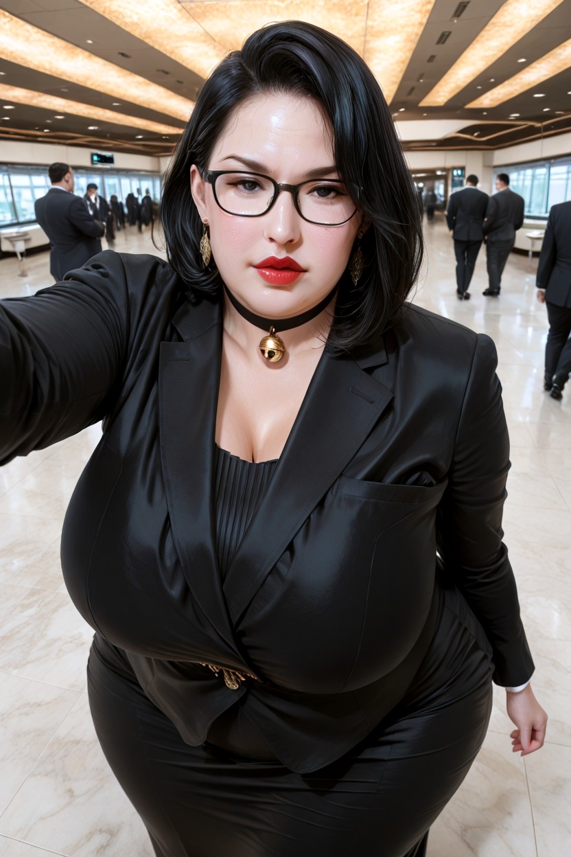 Black Hair, Choker With Bell, Earrings BBW AI Porn
