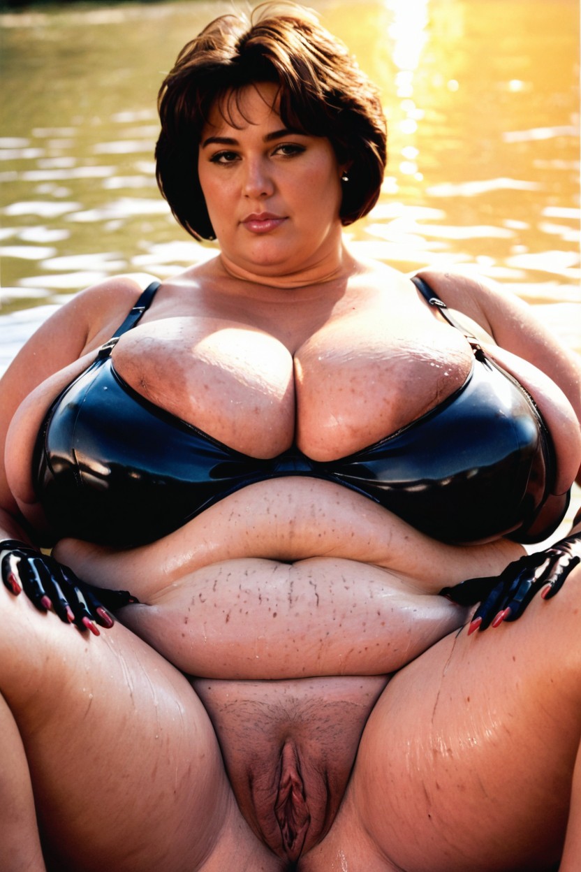 Sweating, Backlit, White Mules BBW AI Porn