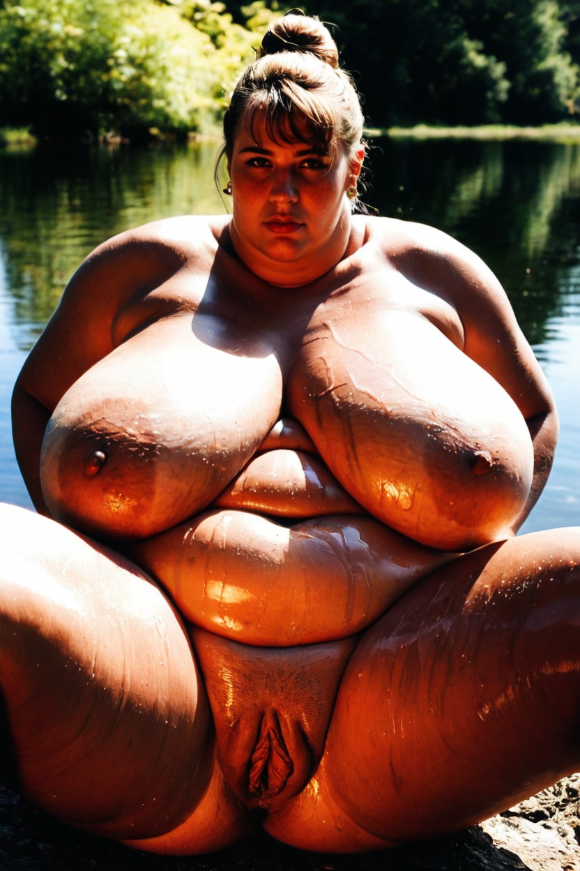 By A Lake, 18+, Naked BBW AI Porn