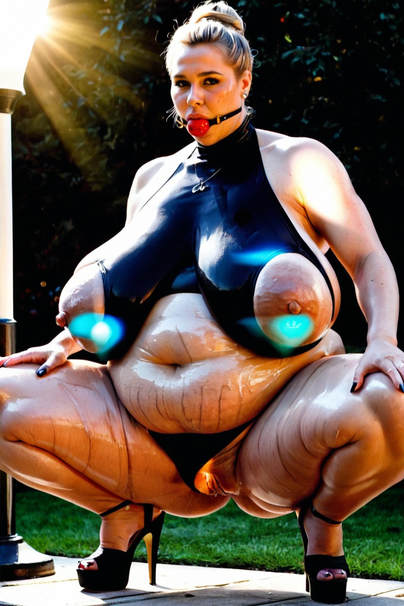 Black Swimsuit, Stretch Marks, Extremely Large Swollen Obese Pussy BBW AI Porn