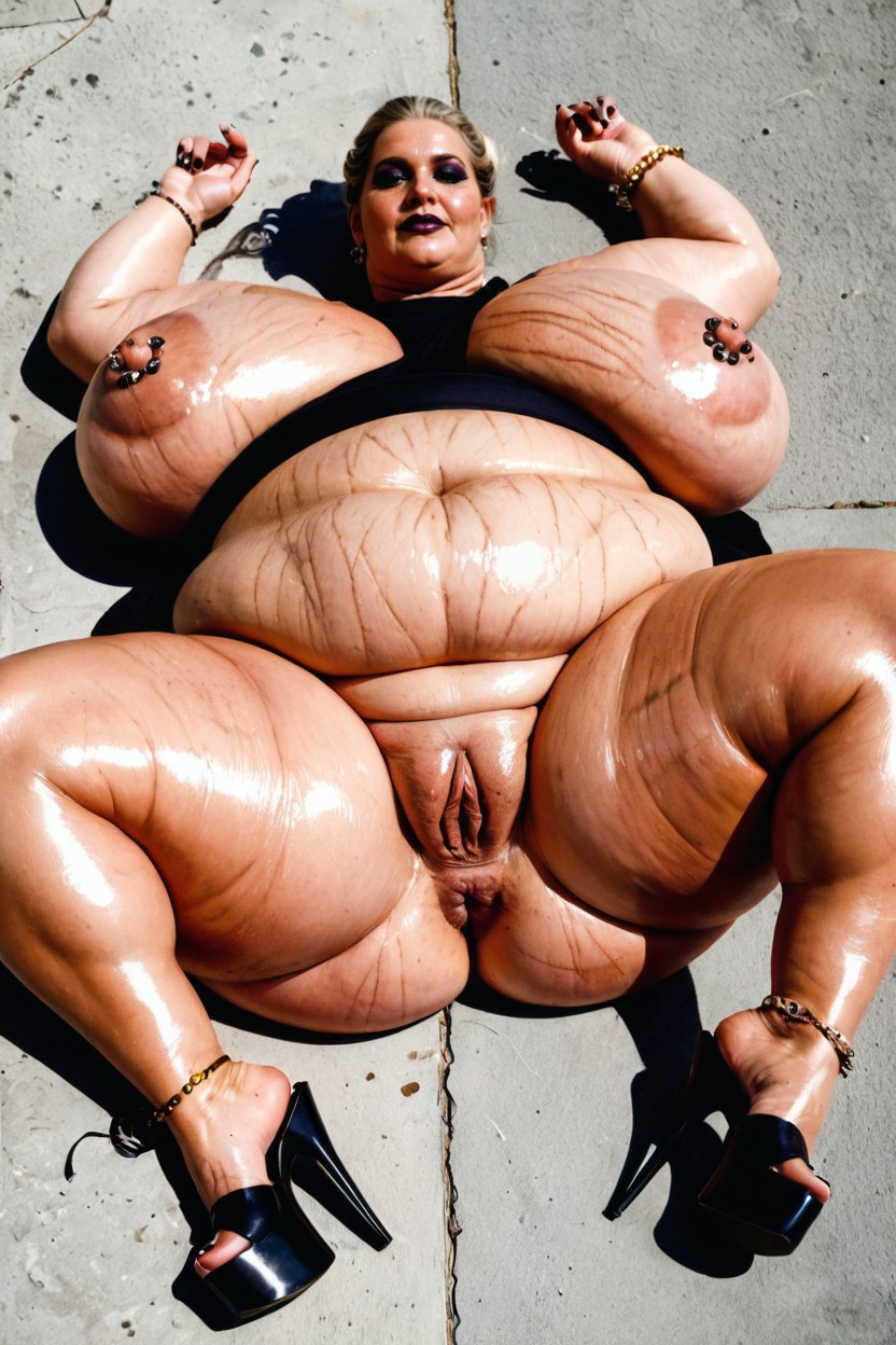 Extremely Gigantic Obese Belly Rolls, Side View, Top Down BBW AI Porn