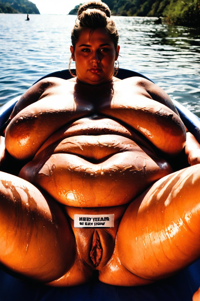 Backlit, Extremely Obese Belly, Round Chubby Face BBW AI Porn