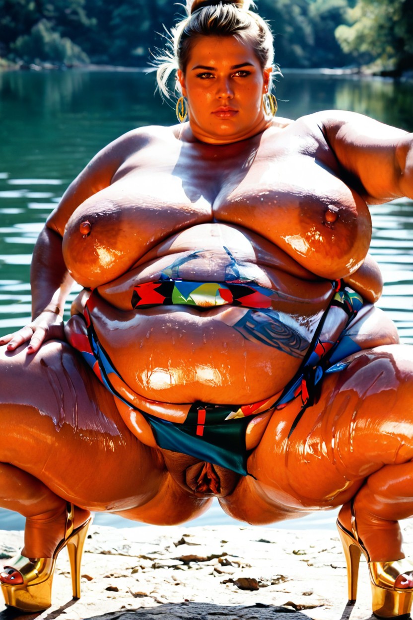 Extremely Obese Belly, Ssbbw, Squatting BBW AI Porn