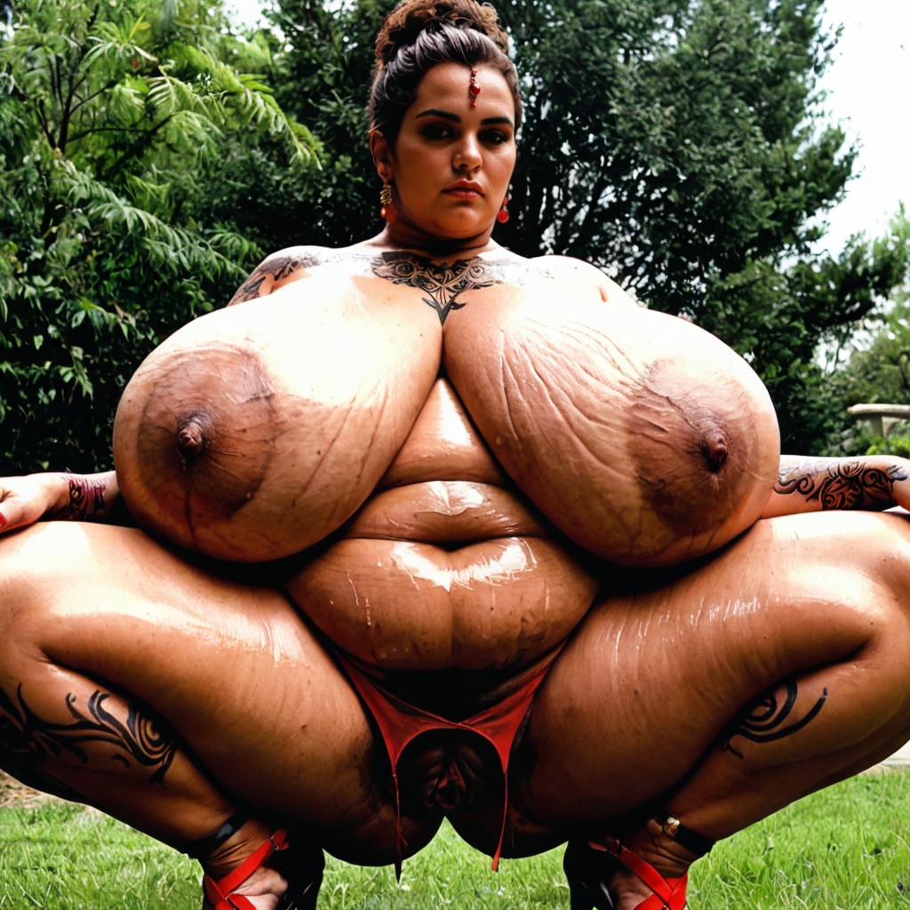 Shaved Pussy, Front View, Henna Tattoos BBW AI Porn