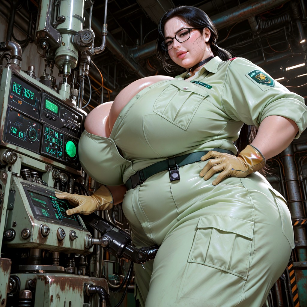 Ángulo Bajo, Work Gloves, Choker With Bell Porno BBW IA