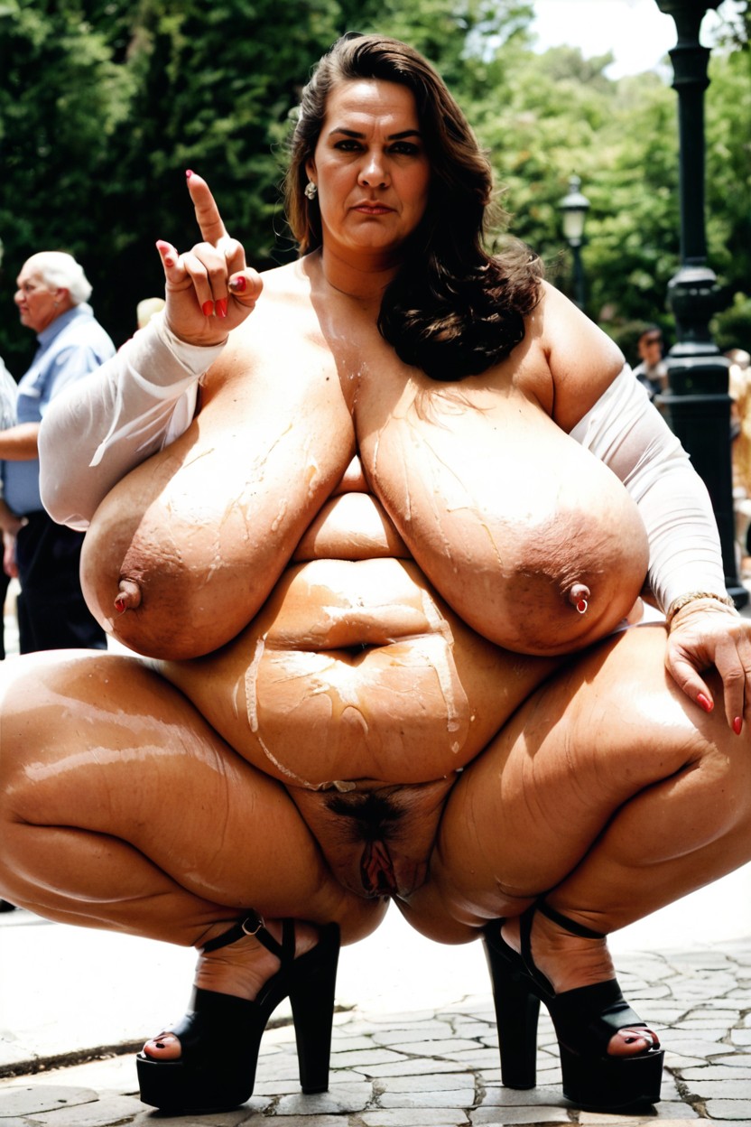 Naked, Shaved Pussy, Slicked BBW AI Porn