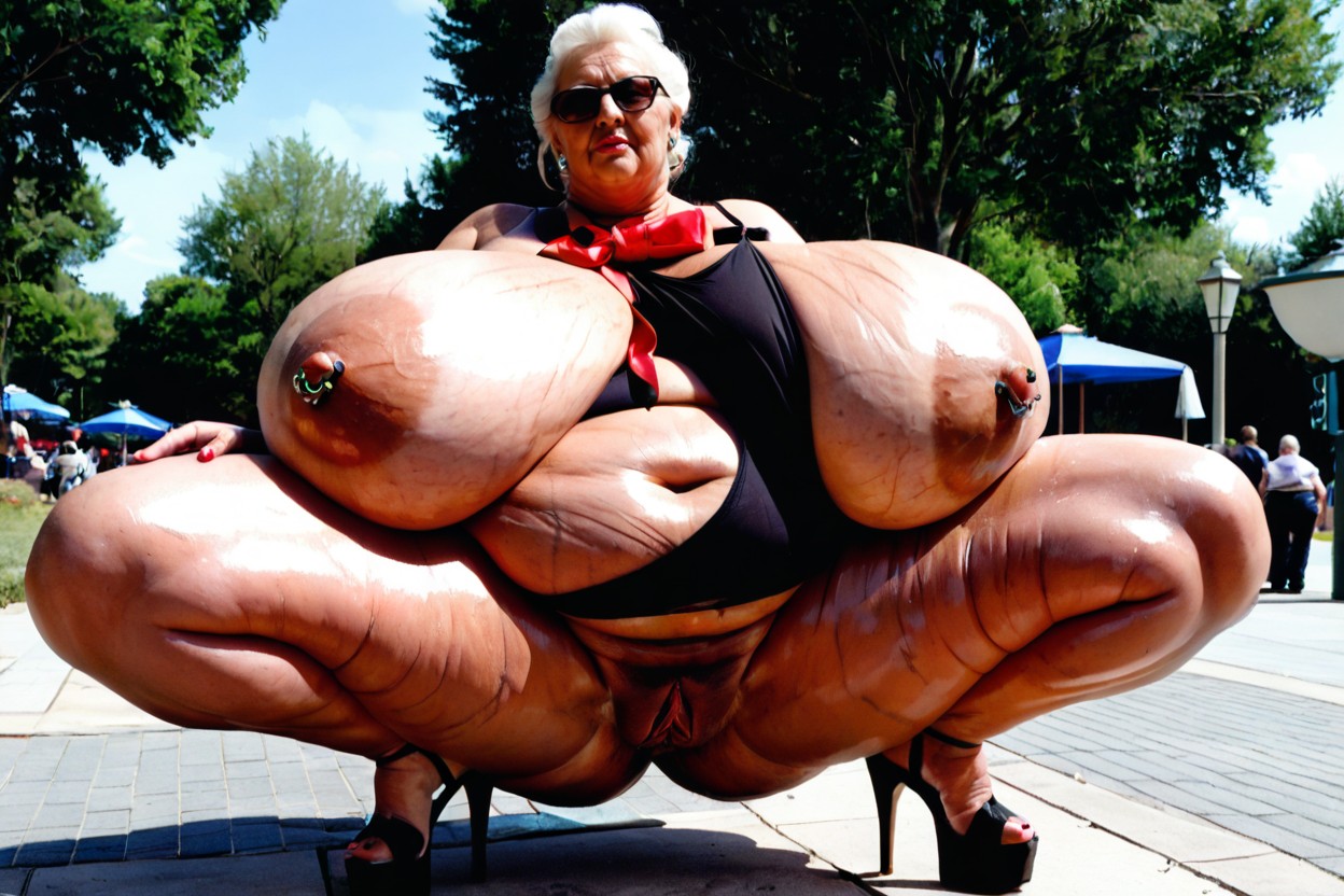 Platform Heels, Knees Apart, Natural Sagging Breasts BBW AI Porn
