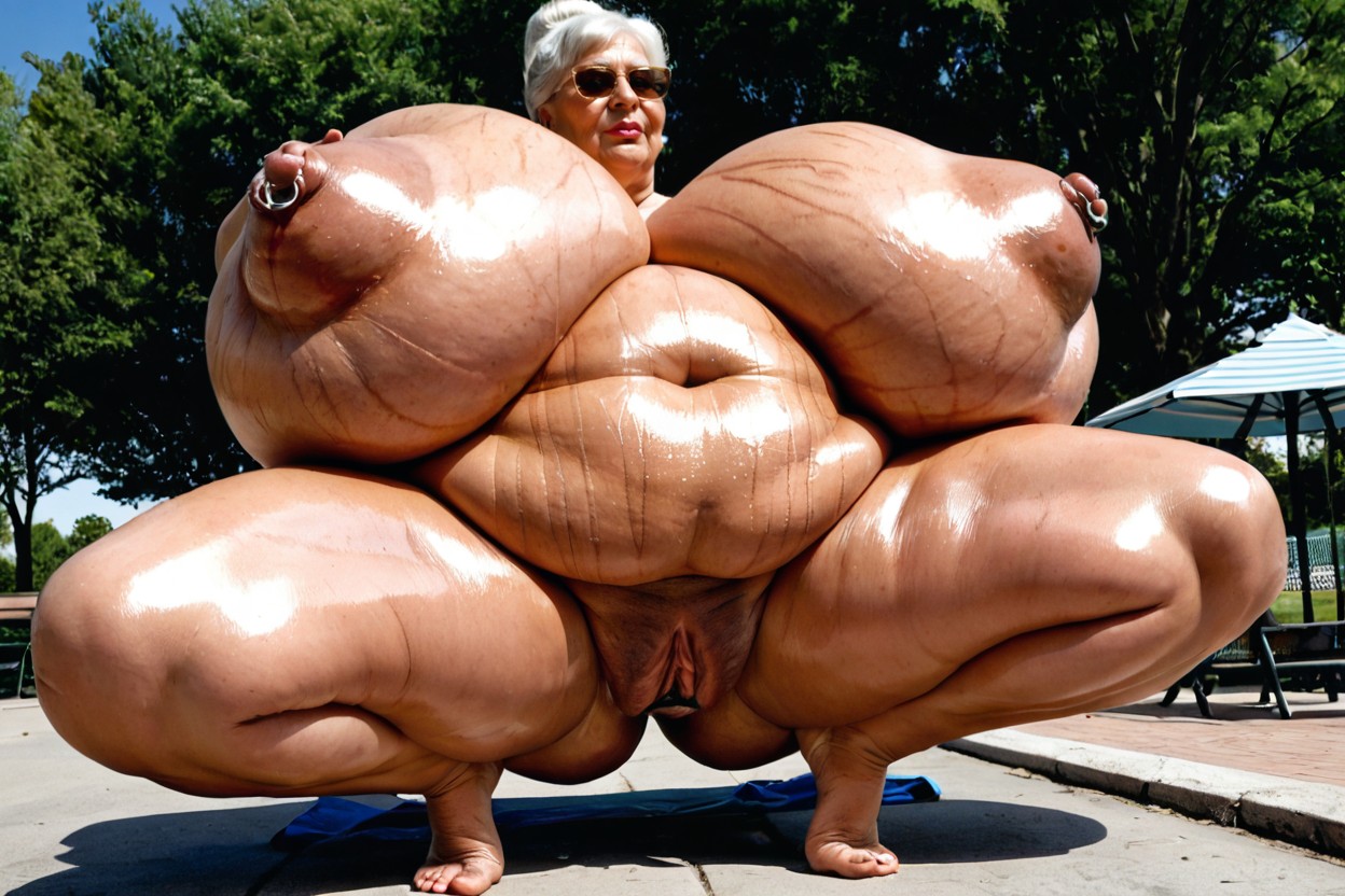 Extremely Gigantic Obese Belly Rolls, Glistening Skin, Huge Puffy Nipples BBW AI Porn