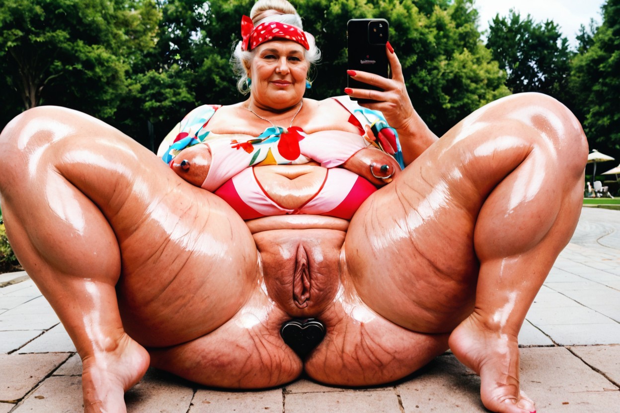 Perfect Natural Medium Breasts, Feet Together, Gigantic Puffy Areolas BBW AI Porn