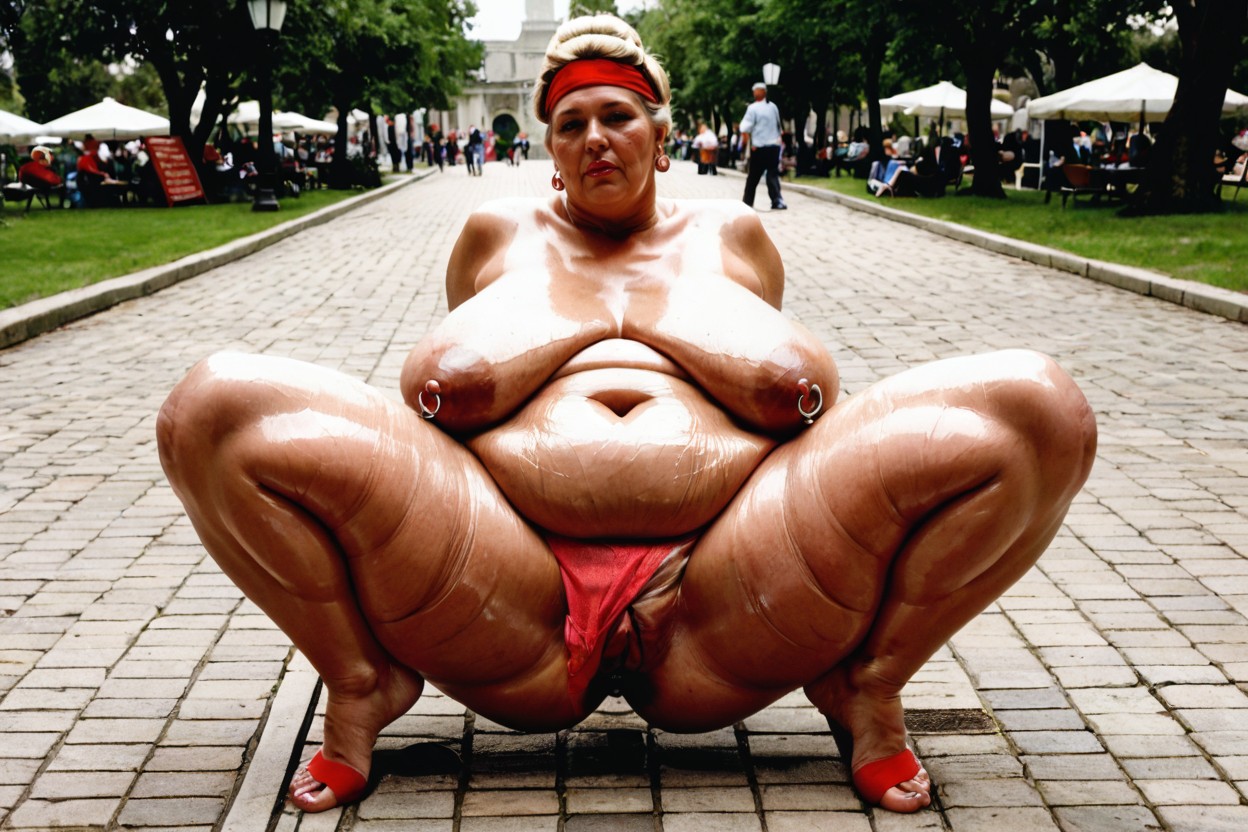 Extremely Large Gigantic Puffy Labia, Hair Bun, Serious Impression BBW AI Porn