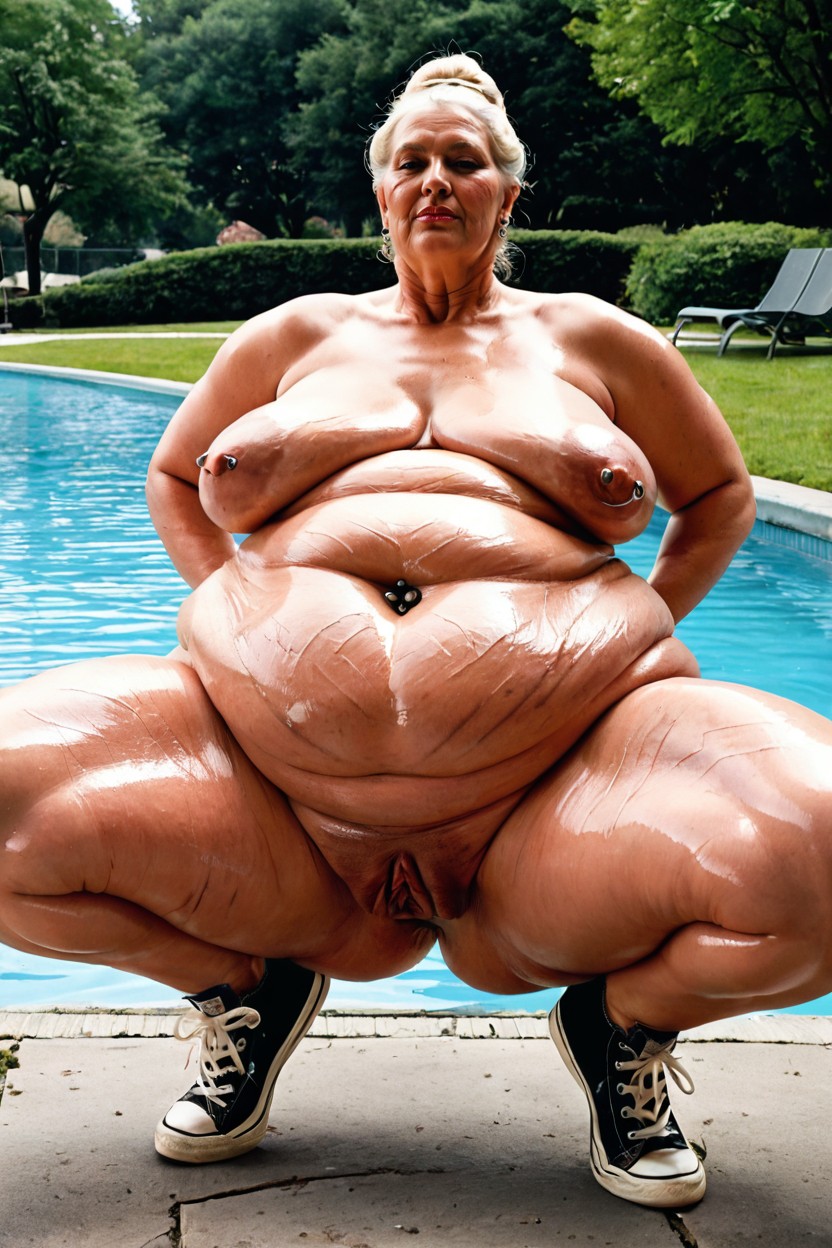 Naked, Pale Skin, Oiled Skin BBW AI Porn