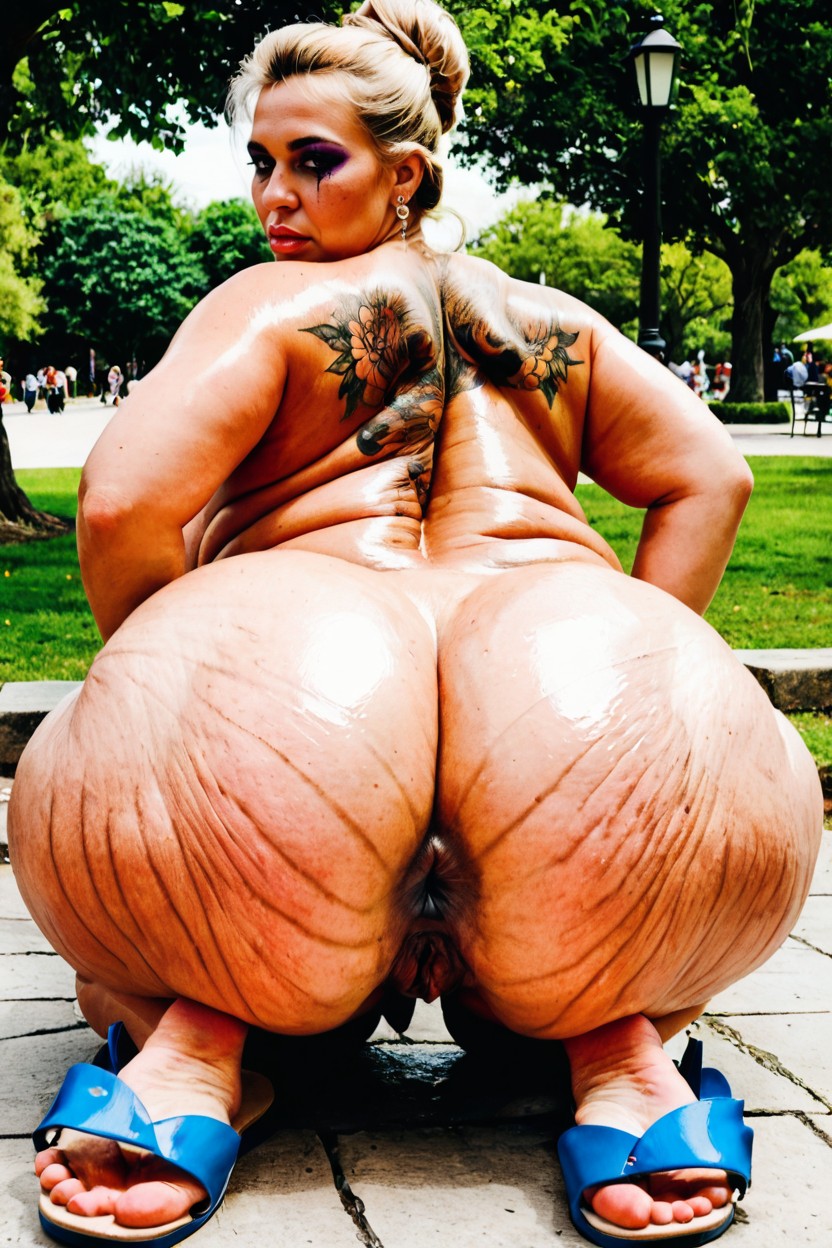 Serious Impression, Glistening Skin, Knees Apart BBW AI Porn