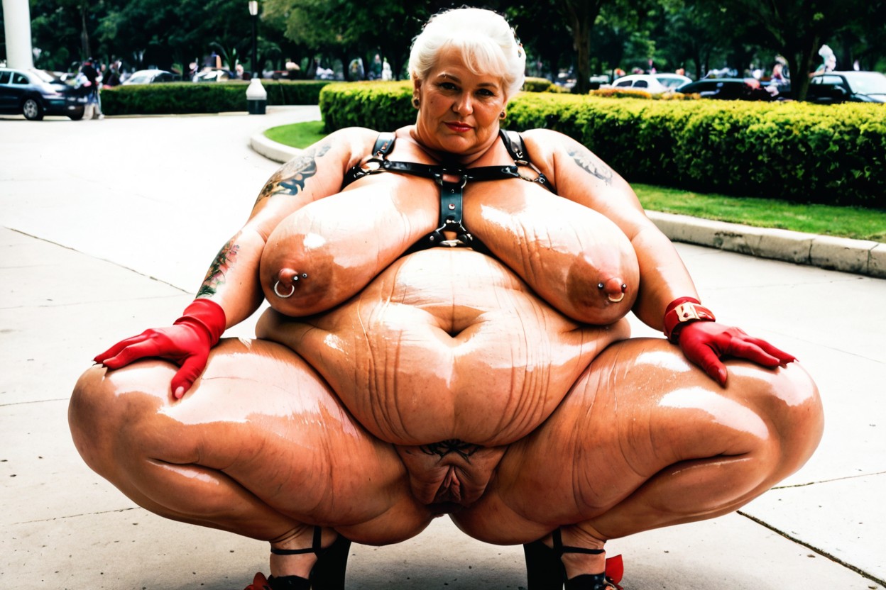 Leather Harness, Pale Skin, Huge Puffy Nipples BBW AI Porn