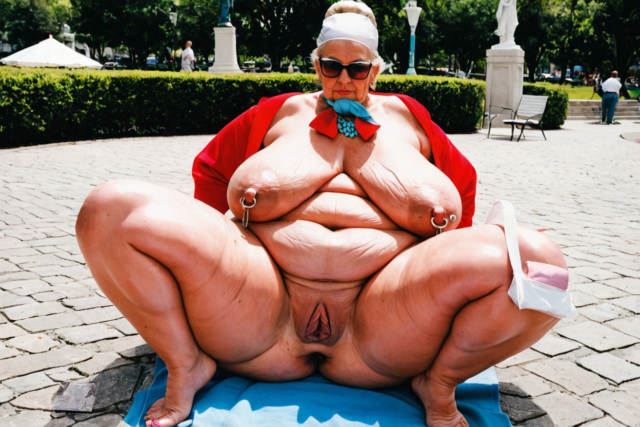 Shaved Pussy, Feet On The Ground, Public Park BBW AI Porn