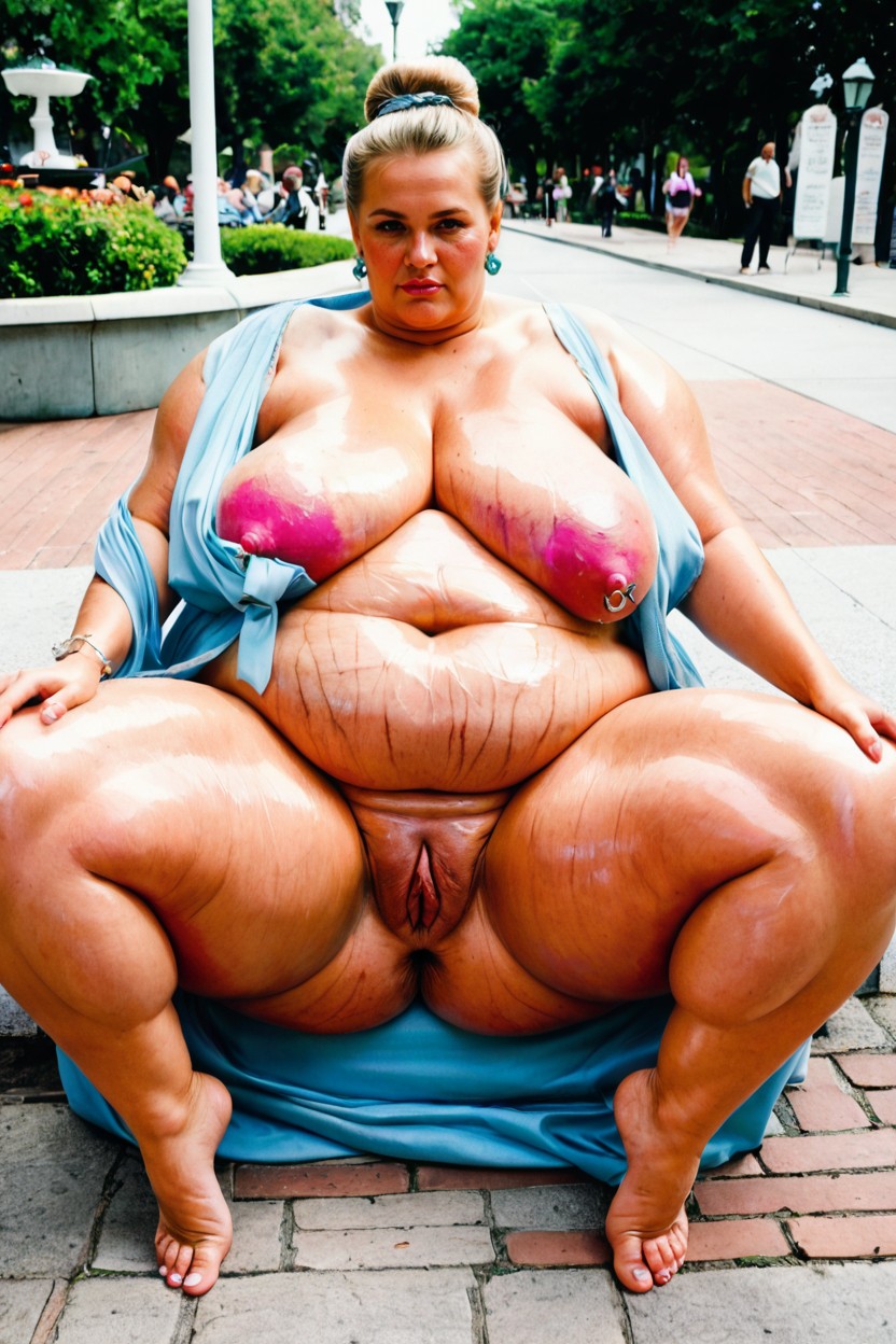 Knees Apart, Natural Sagging Breasts, Barefoot Porno BBW IA