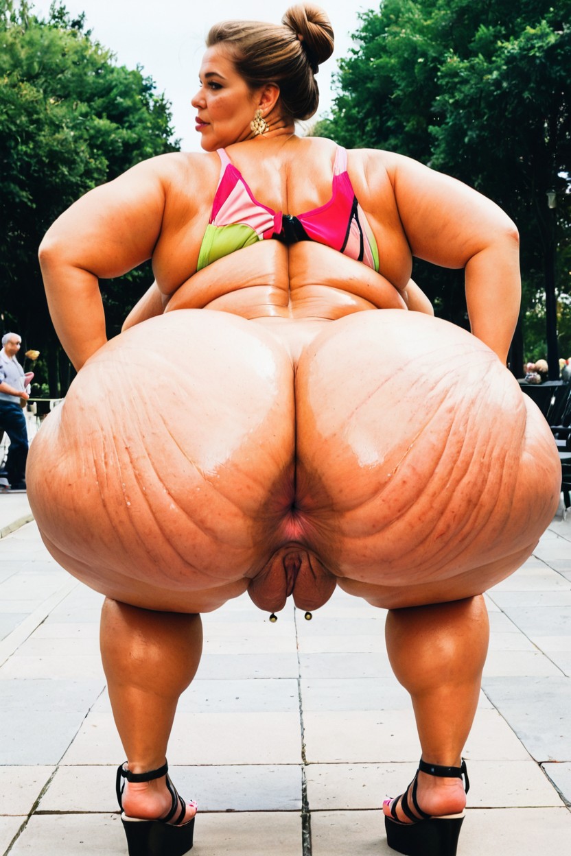 Hair Bun, Black Platform Sandals, Thick Thighs BBW AI Porn
