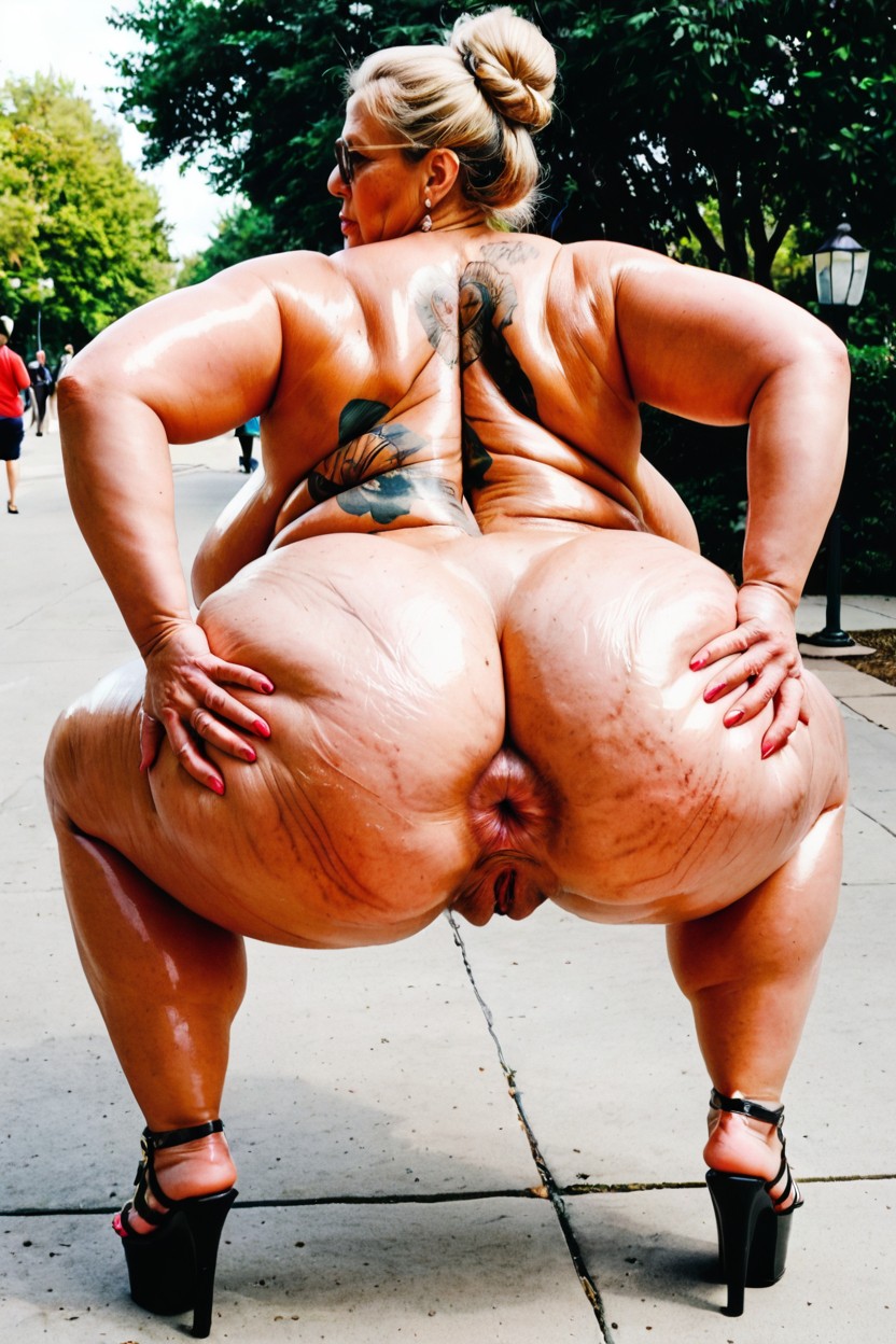 Volumetric, Extremely Large Gigantic Puffy Labia, Public Park BBW AI Porn