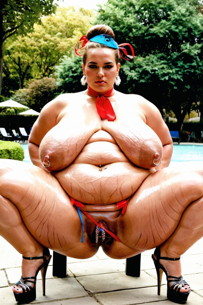 German, Huge Puffy Nipples, Knees Apart BBW AI Porn