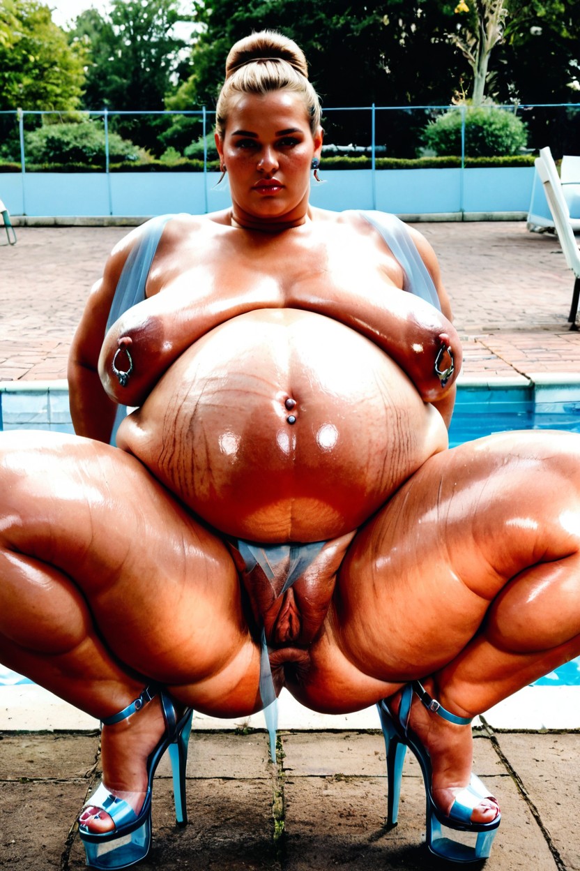 Extremely Gigantic Obese Belly Rolls, Pierced Belly Button, Gigantic Puffy Areolas BBW AI Porn