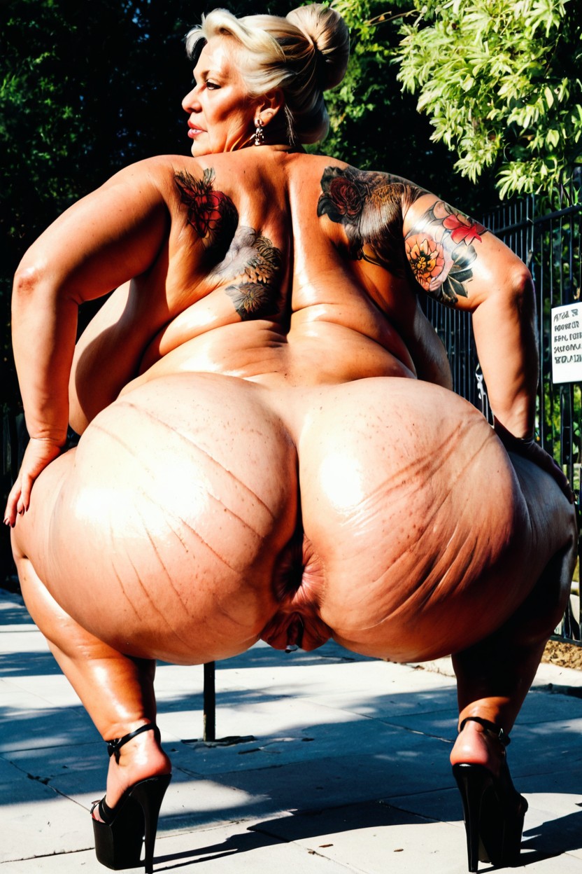 Volumetric, Natural Sagging Breasts, Public Park BBW AI Porn
