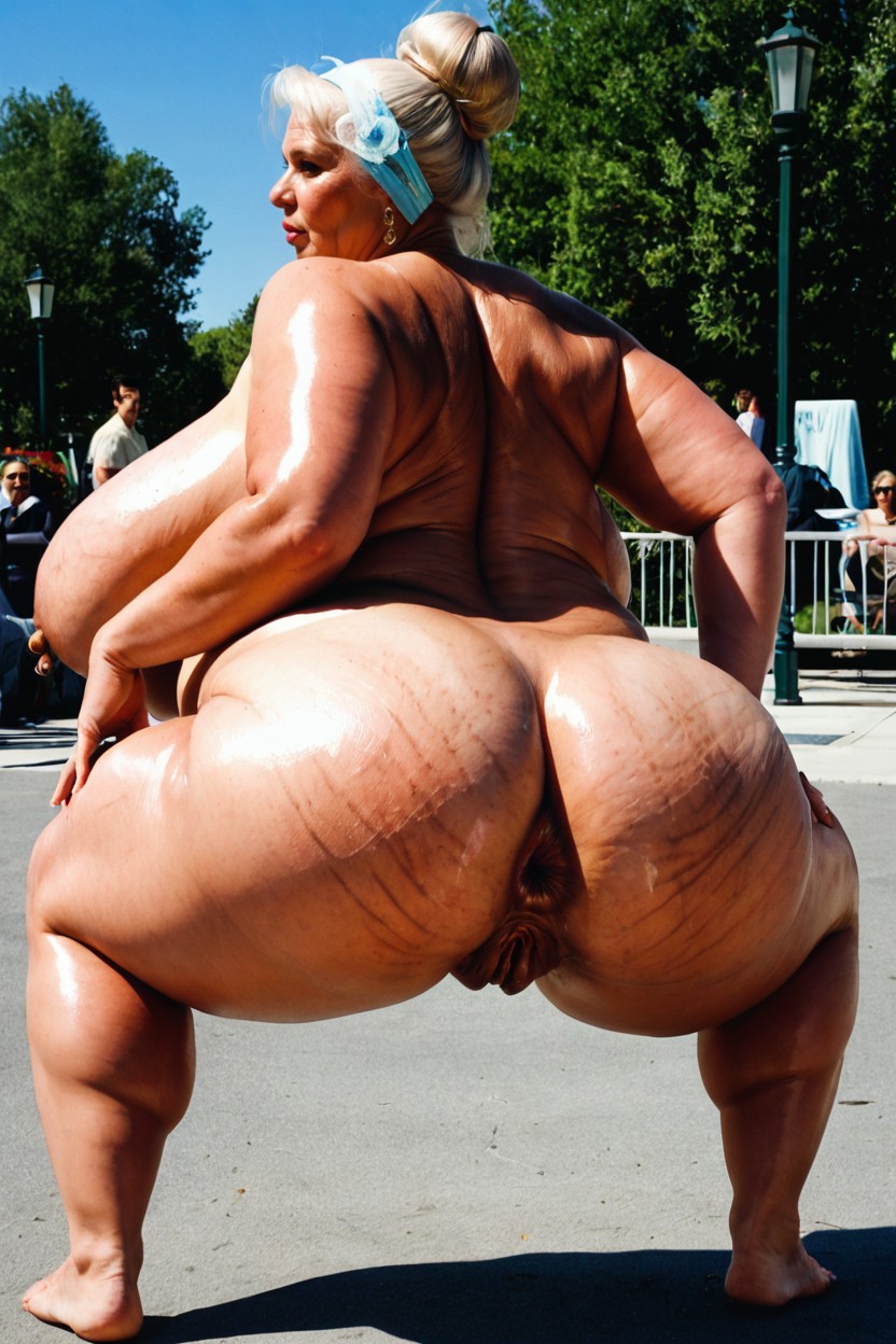 Public Park, Freckles, Hair Bun BBW AI Porn