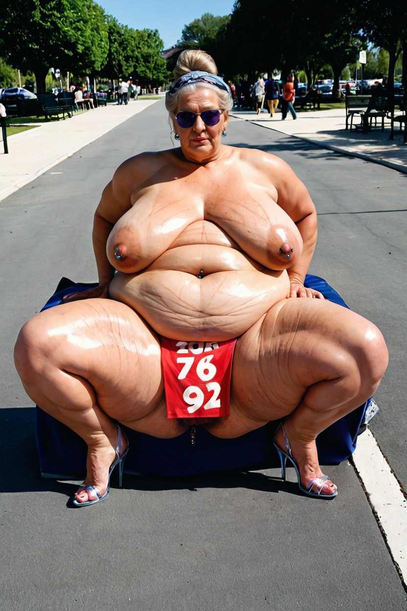 Knees Apart, 60+, Vue De Face Porno IA BBW