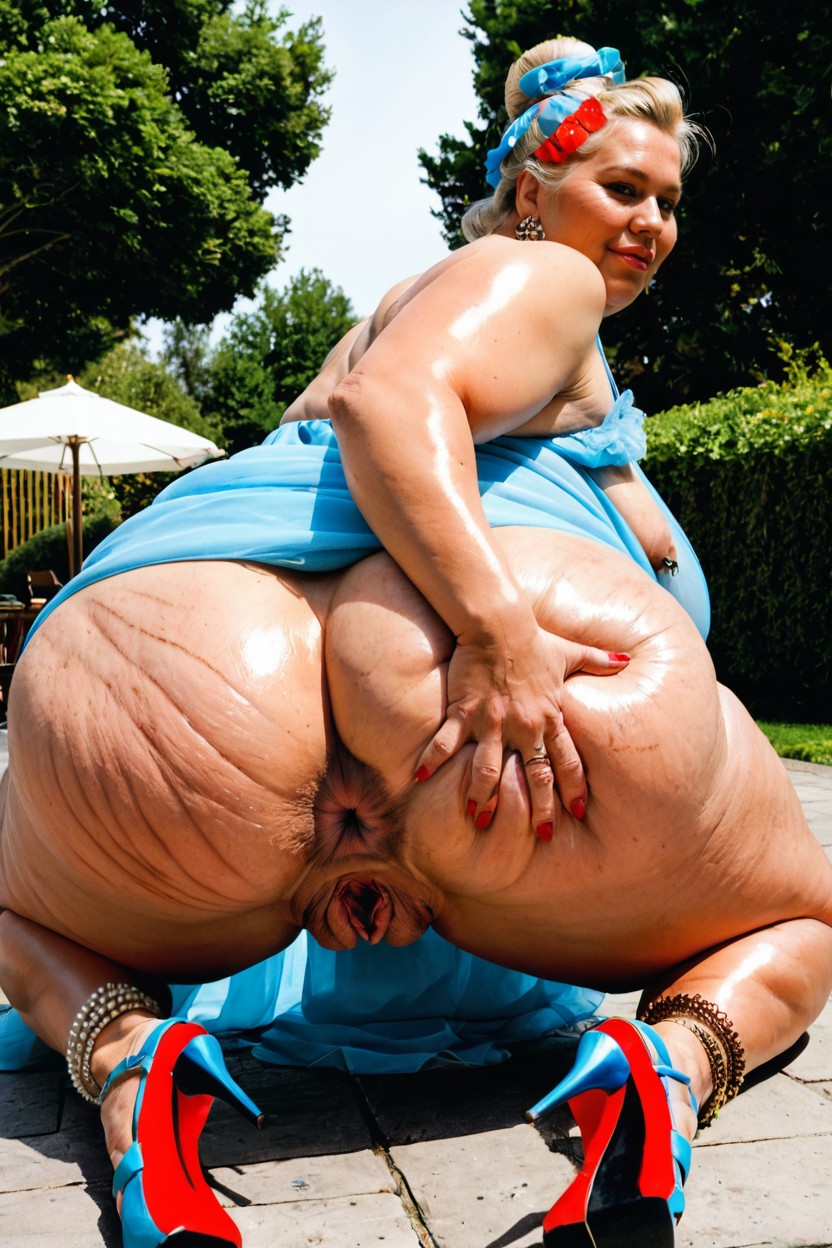 Large Anus, Knees Apart, Oiled Skin BBW AI Porn