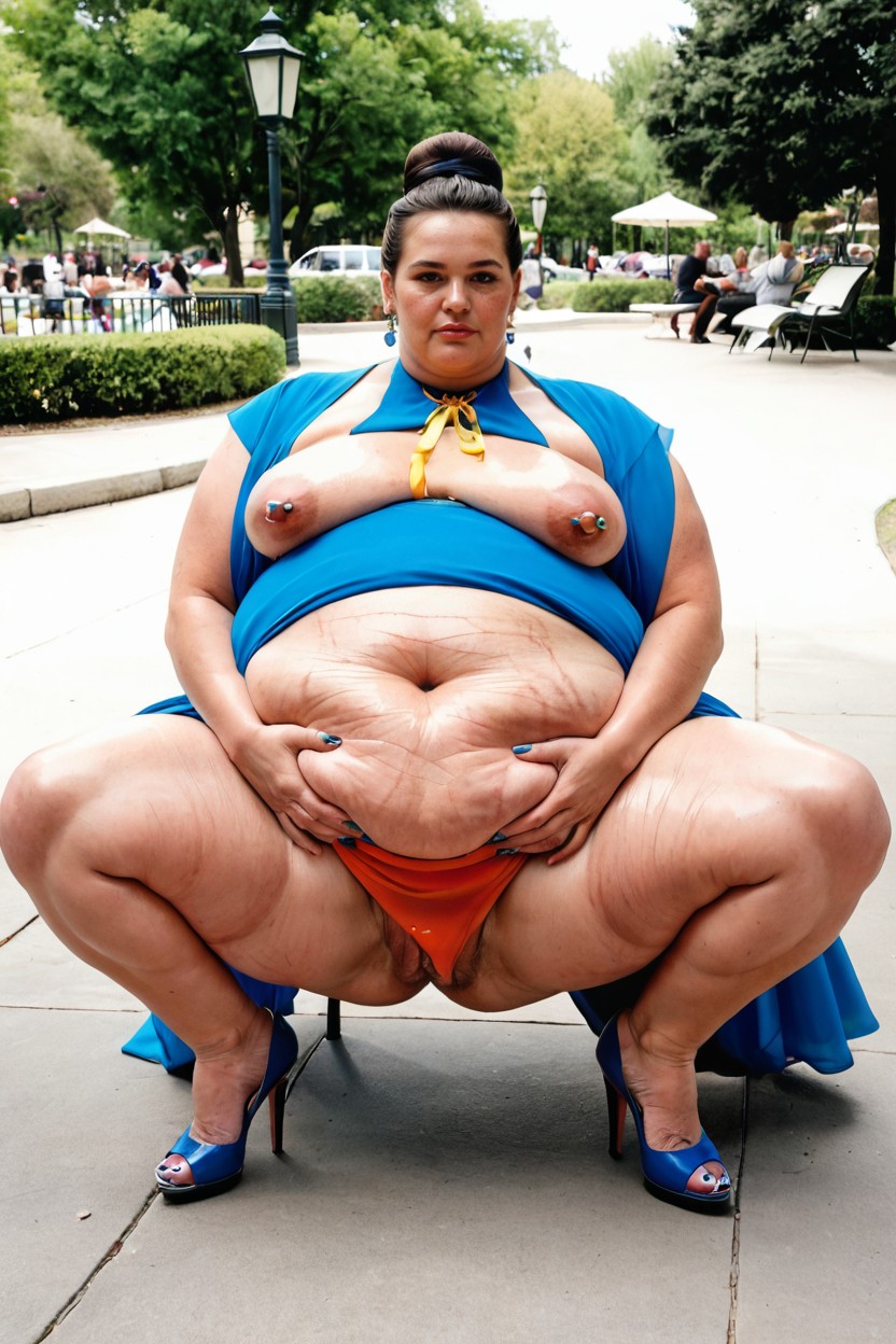 German, Hyper Thick Body, Holding Belly With Both Hands BBW AI Porn