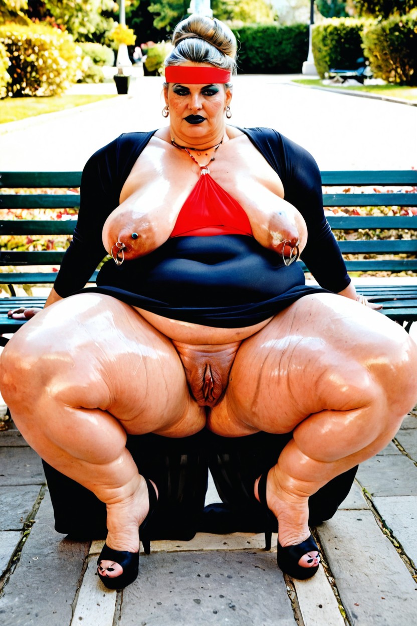 Public Park, Volumetric, Natural Sagging Breasts BBW AI Porn
