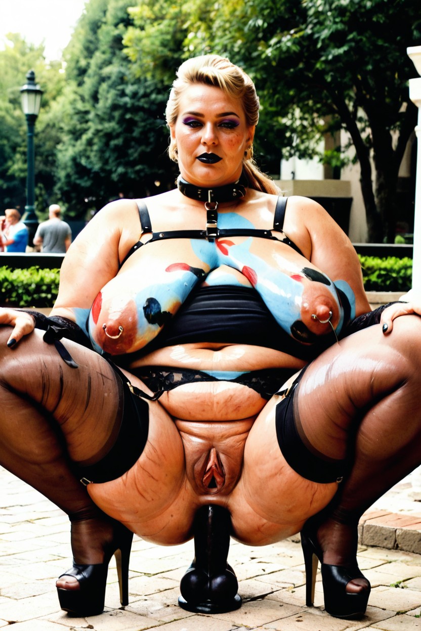 Black Lipstick, Pierced Nipples, Black Platform Heels BBW AI Porn