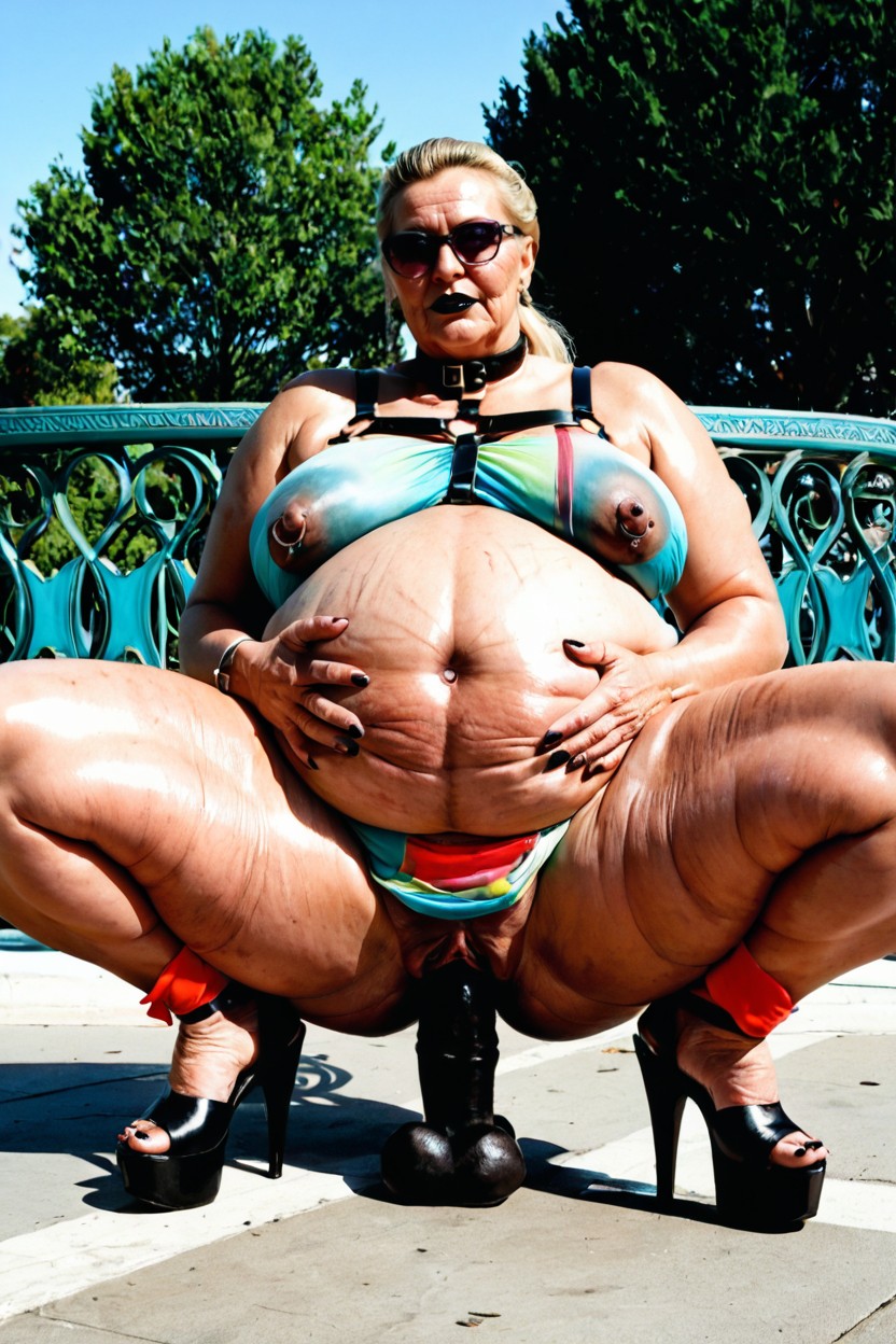 Smooth Skin, Shaved Pussy, Black Platform Heels BBW AI Porn