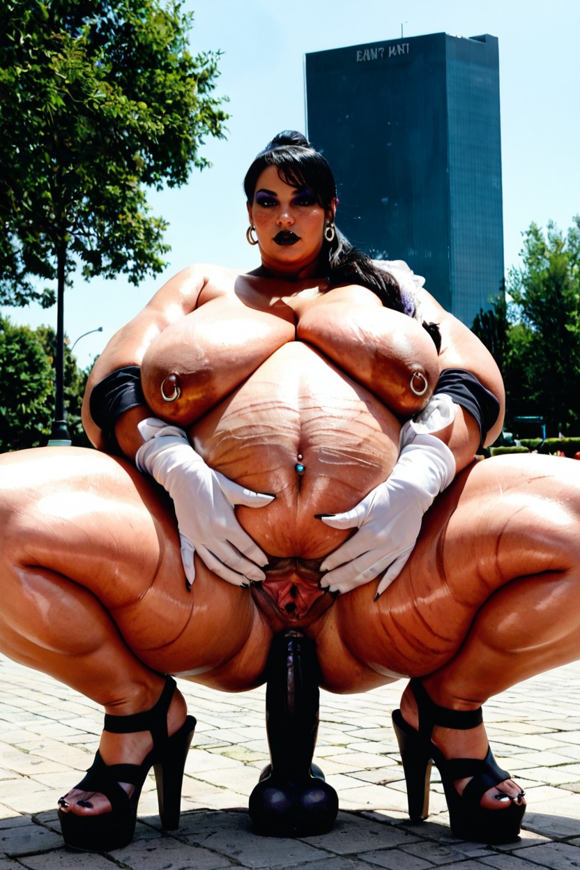 Shaved Pussy, Serious Expression, Thick Thighs BBW AI Porn