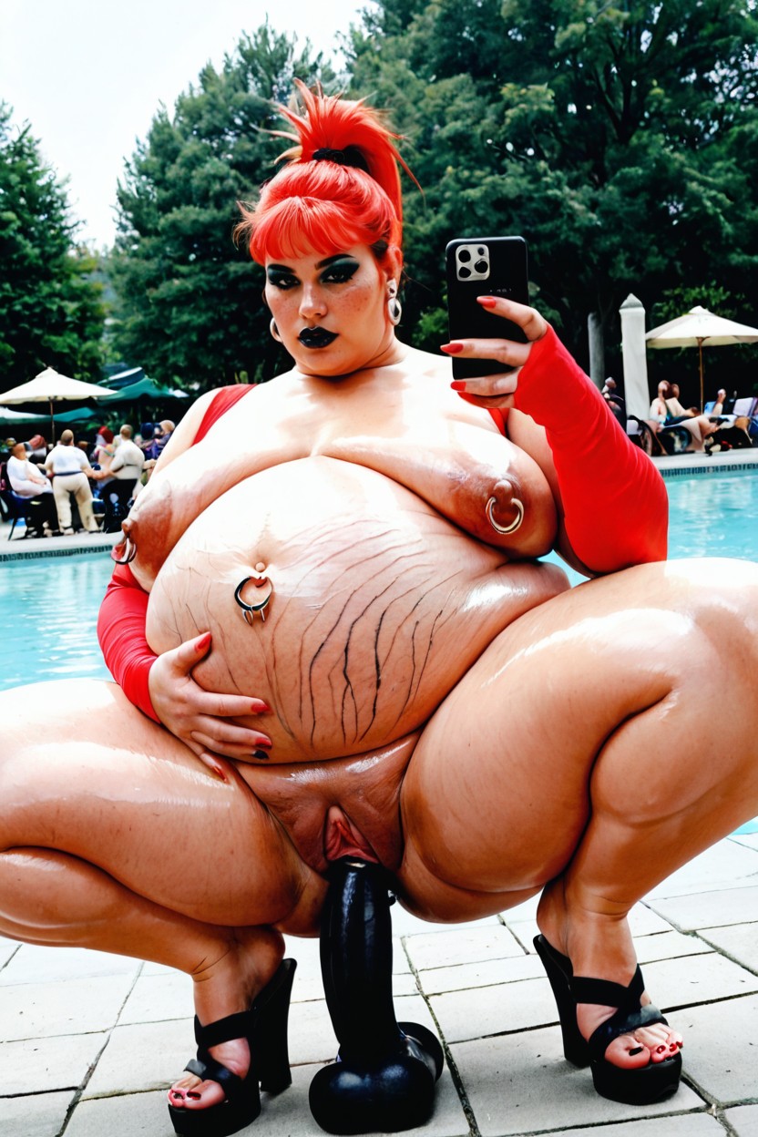 Both Knees Up, Pierced Pussy, Pierced Belly BBW AI Porn