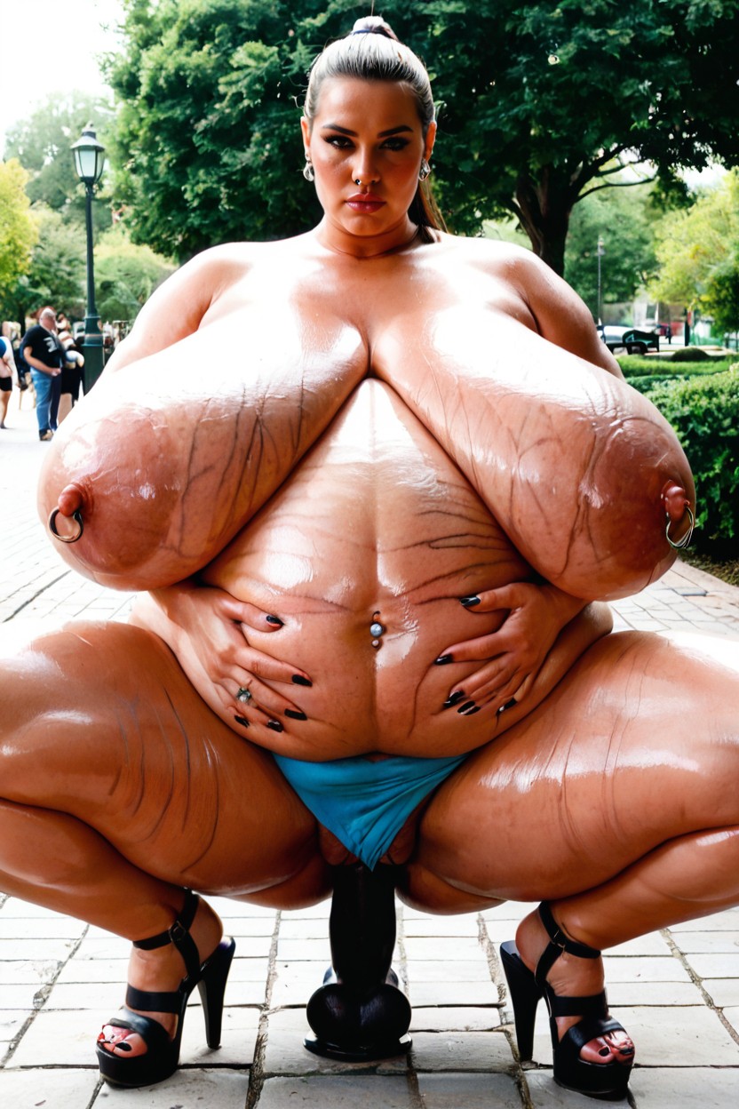 Serious Expression, Feet Apart, Thick Thighs BBW AI Porn