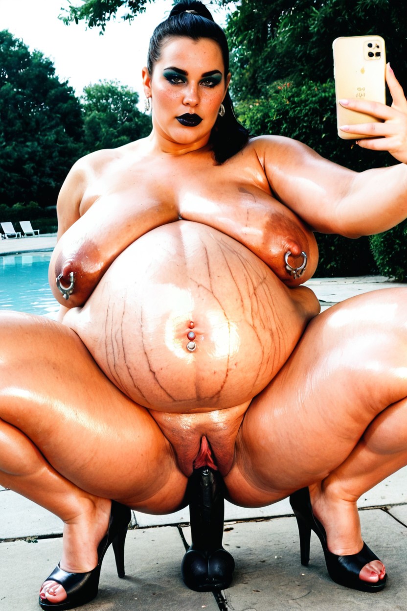 Spreading Pussy Wide Open, Stretch Marks, Thick Lips BBW AI Porn