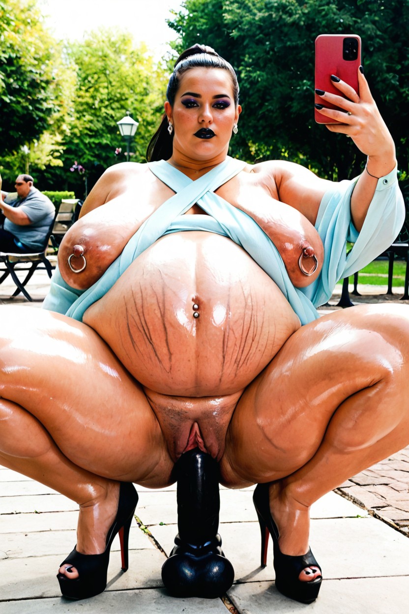 Black Lipstick, Freckles, Extremely Gigantic Obese Belly Rolls BBW AI Porn