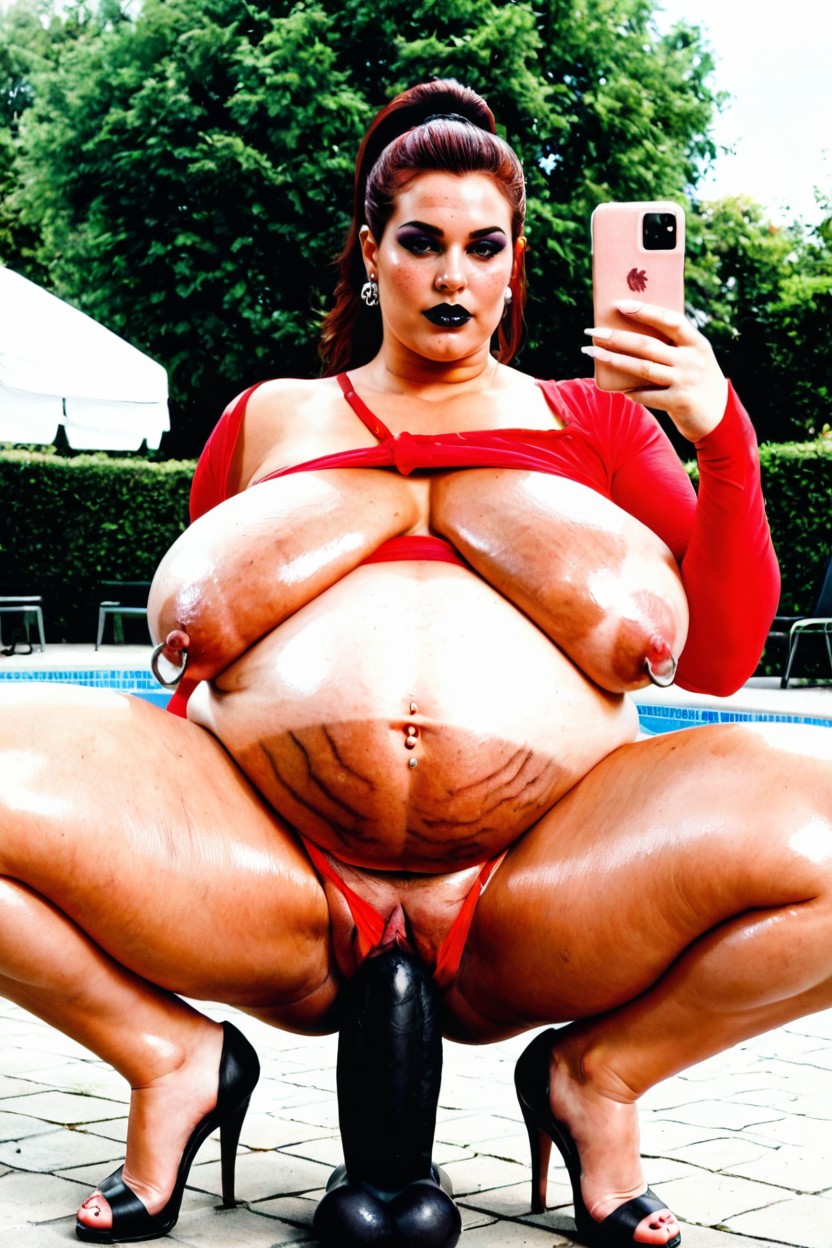 Pierced Belly, Squatting, Seins Affaissés Géants Porno IA BBW