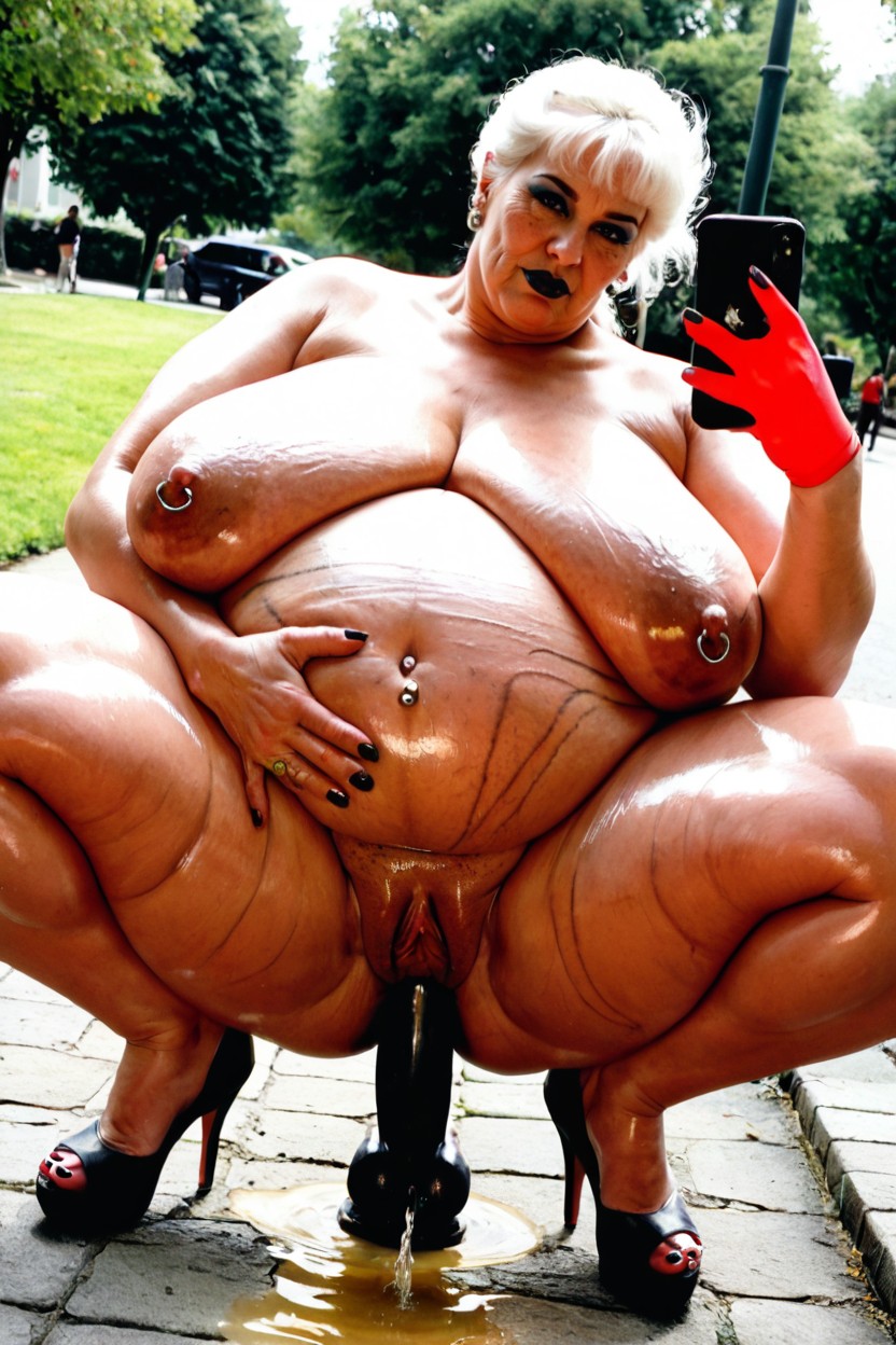Shaved Pussy, Selfie, Knees Apart BBW AI Porn