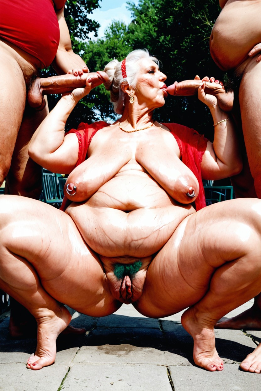 Natural Sagging Breasts, Feet On The Ground, Gang Bang BBW AI Porn